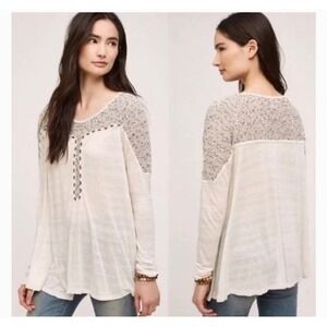 🖤3/$25 SALE!! Anthropologie meadow rue beige beaded crochet long sleeve top